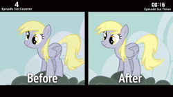 Size: 854x480 | Tagged: safe, derpibooru import, edit, edited screencap, screencap, derpy hooves, pegasus, pony, cinemare sins, the last roundup, animated, comparison, derpygate, drama, drama bait, female, mare, op meant well