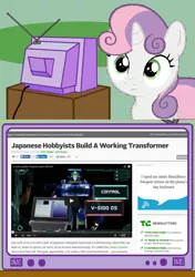 Size: 564x800 | Tagged: safe, derpibooru import, sweetie belle, pony, robot, robot pony, unicorn, exploitable meme, female, filly, foal, hooves, horn, meme, obligatory pony, project j-deite, solo, sweetie bot, text, tv meme