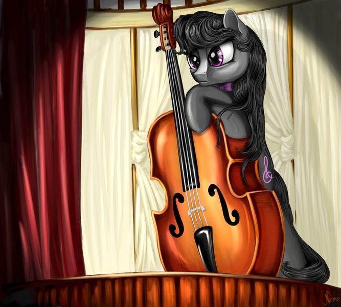 Size: 3000x2700 | Tagged: safe, artist:nemo2d, derpibooru import, octavia melody, earth pony, pony, bipedal, cello, musical instrument, solo, stage