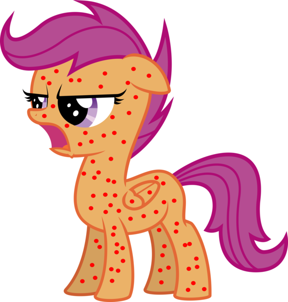 Size: 4770x5000 | Tagged: absurd resolution, abuse, artist:apony4u, chicken pox, derpibooru import, disease, hives, irony, measles, pestilence, safe, scootabuse, scootachicken, scootaloo, scootaloo is not amused, sick, simple background, solo, transparent background, vector