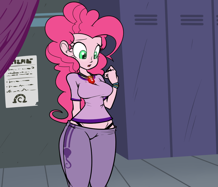 Size: 1000x857 | Tagged: dead source, suggestive, artist:reiduran, derpibooru import, pinkie pie, equestria girls, rainbow rocks, amulet, breasts, busty pinkie pie, clothes, female, gem, glowing eyes, mind control, panties, siren gem, solo, sweatpants, underwear, wrong eye color