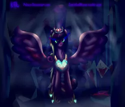 Size: 4000x3429 | Tagged: artist:pshyzomancer, blood, derpibooru import, grimdark, halloween, hidden messages, implied death, nightmare cadance, nightmare night, nightmarified, princess cadance, shining armor, sombra eyes, spread wings, wings