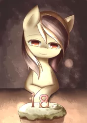 Size: 2480x3507 | Tagged: artist:dyoung, birthday, birthday cake, birthday candles, cake, candle, cozy, derpibooru import, happy birthday, oc, oc:vanilla, pixiv, safe, solo, unofficial characters only