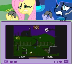 Size: 1126x1000 | Tagged: chiller, derpibooru import, exploitable meme, fluttercry, fluttershy, gamer luna, gamer meme, gamershy, meme, nintendo entertainment system, obligatory pony, princess luna, sad, safe, tv meme