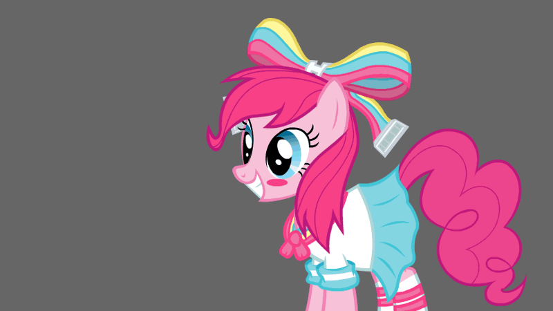 Size: 864x486 | Tagged: semi-grimdark, artist:khuzang, artist:poison--hearts, derpibooru import, part of a set, pinkie pie, earth pony, pony, fanfic:cupcakes, adoracreepy, alternate hairstyle, animated, blushing, clothes, cosplay, costume, creepy, cupcake, cute, evil, evil grin, giffany, gravity falls, halloween, implied applejack, implied death, implied fluttershy, implied murder, implied rainbow dash, implied rarity, implied twilight sparkle, jump scare, nightmare fuel, rainbow cupcake, schoolgirl, scrunchy face, seizure warning, skirt, solo, soos and the real girl, yandere, yandere pie