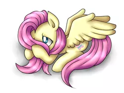 Size: 2048x1536 | Tagged: dead source, safe, artist:sofywywy, derpibooru import, fluttershy, pegasus, pony, covering face, cute, female, hiding, hiding behind mane, mare, prone, shyabetes, solo