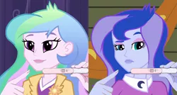 Size: 1024x550 | Tagged: safe, derpibooru import, princess celestia, princess luna, equestria girls, pregnancy announcement, pregnancy test, pregnancy test meme, principal celestia, vice principal luna