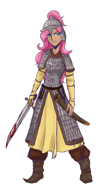 Size: 1831x3139 | Tagged: angry, armor, artist:lady-largo, beautiful, blood, derpibooru import, female, fluttershy, helmet, history, human, humanized, medieval, mongol, mongolia, scabbard, semi-grimdark, soldier, solo, sword, warrior, weapon, woman