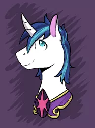 Size: 471x629 | Tagged: artist:redxbacon, curved horn, cute, derpibooru import, portrait, safe, shining armor, smiling, solo