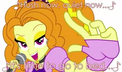 Size: 1280x760 | Tagged: suggestive, artist:vaniaeditors, derpibooru import, edit, edited screencap, screencap, adagio dazzle, equestria girls, rainbow rocks, bedroom eyes, foreshortening, hush now quiet now, image macro, implications, looking at you, lyrics, meme, simple background, singing, solo, vector, white background