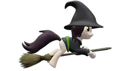 Size: 4000x2250 | Tagged: 3d, 3d render, artist:mollythemoopy, broom, derpibooru import, flying, flying broomstick, hat, oc, oc:molly the moopy, open mouth, safe, simple background, solo, source filmmaker, transparent background, unofficial characters only, witch, witch hat, yellow eyes