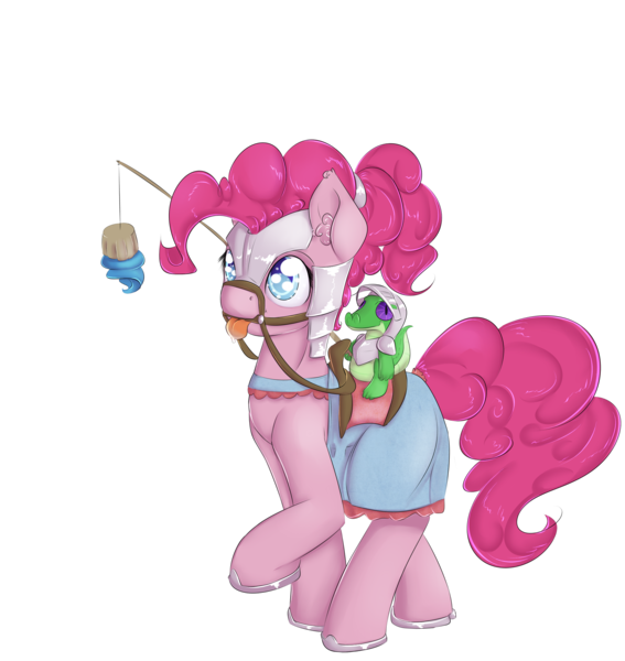 Size: 2125x2250 | Tagged: armor, artist:alasou, bit, breastplate, bridle, carrot on a stick, chamfron, clothes, costume, cupcake, derpibooru import, dress, gummy, helmet, horses doing horse things, horseshoes, pinkie pie, raised hoof, reins, saddle, safe, simple background, transparent background, wip