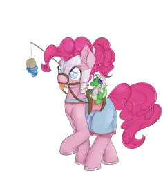 Size: 2125x2250 | Tagged: armor, artist:alasou, bit, breastplate, bridle, carrot on a stick, chamfron, clothes, costume, cupcake, derpibooru import, dress, gummy, helmet, horses doing horse things, horseshoes, pinkie pie, raised hoof, reins, saddle, safe, simple background, transparent background, wip