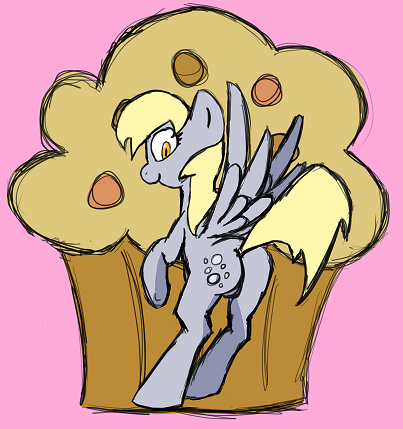 Size: 403x429 | Tagged: safe, artist:magello, derpibooru import, derpy hooves, pegasus, pony, color, female, mare, muffin, plot, solo