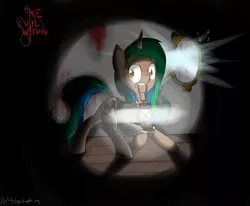 Size: 2448x2016 | Tagged: artist:zacproductions, barbed wire, dark, derpibooru import, lantern, mirror, oc, oc:glimmering springs, safe, scary, sebastian castellanos, the evil within, unofficial characters only, visual music