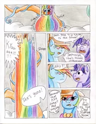 Size: 785x1017 | Tagged: safe, artist:the1king, derpibooru import, rainbow dash, rarity, twilight sparkle, twilight sparkle (alicorn), alicorn, pony, comic:fluttershy and the rainbow factory, fanfic:rainbow factory, comic, crossover, female, mare, parody, traditional art, willy wonka, willy wonka and the chocolate factory