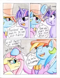 Size: 786x1016 | Tagged: safe, artist:the1king, derpibooru import, fluttershy, rainbow dash, twilight sparkle, twilight sparkle (alicorn), alicorn, pony, comic:fluttershy and the rainbow factory, fanfic:rainbow factory, comic, crossover, female, mare, parody, traditional art, willy wonka, willy wonka and the chocolate factory