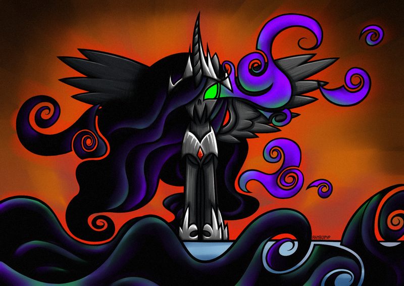 Size: 1754x1240 | Tagged: artist:rambopvp, correstia, corrupted, corrupted celestia, corruptia, darklestia, dark magic, derpibooru import, magic, princess celestia, safe, solo, sombra eyes