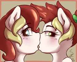 Size: 910x728 | Tagged: artist:swordkirby, blushing, derpibooru import, female, incest, kissing, lesbian, looking at you, oc, oc:lotus heat, oc:petal spark, safe, sisters, twincest, twins, unofficial characters only