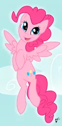 Size: 832x1677 | Tagged: safe, artist:frostheartissiamese, derpibooru import, pinkie pie, pegasus, pony, flying, hilarious in hindsight, pegasus pinkie pie, race swap, solo