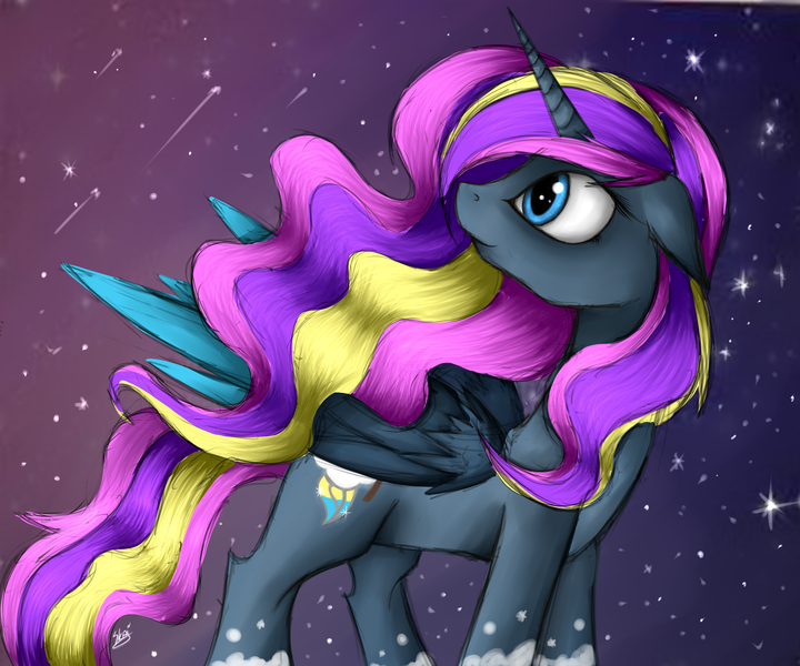 Size: 6000x5000 | Tagged: safe, artist:skajcia, derpibooru import, oc, unofficial characters only, alicorn, pony, absurd resolution, alicorn oc, night, snow, snowfall, solo, stars