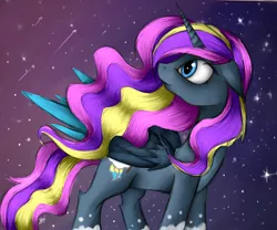 Size: 6000x5000 | Tagged: safe, artist:skajcia, derpibooru import, oc, unofficial characters only, alicorn, pony, absurd resolution, alicorn oc, night, snow, snowfall, solo, stars