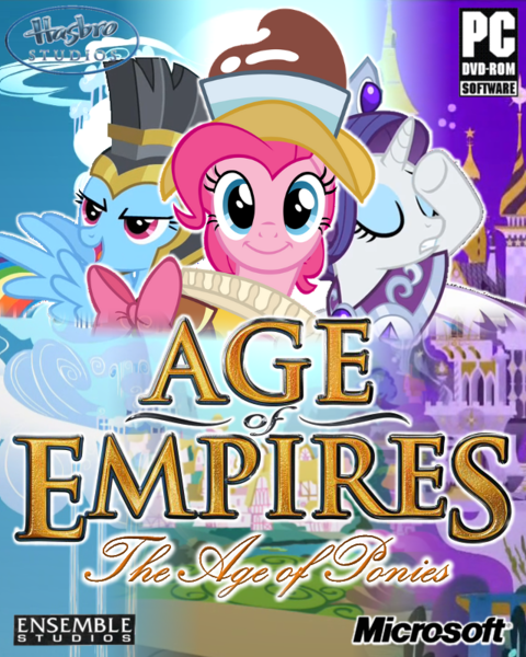 Size: 640x800 | Tagged: age of empires, artist:joseph-hicks, box art, chancellor puddinghead, commander hurricane, cover, crossover, derpibooru import, game cover, hasbro, logo, microsoft, pinkie pie, princess platinum, rainbow dash, rarity, rts, safe, video game