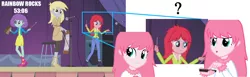 Size: 1514x467 | Tagged: safe, derpibooru import, blueberry pie, derpy hooves, raspberry fluff, oc, oc:fluffle puff, equestria girls, rainbow rocks, background human, comparison, kimber benton