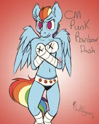 Size: 1400x1750 | Tagged: artist:punk-pegasus, clothes, cm punk, crossover, rainbow dash, safe, semi-anthro, solo, topless, wwe