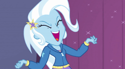Size: 900x502 | Tagged: safe, derpibooru import, screencap, trixie, equestria girls, rainbow rocks, animated, cute, evil grin, evil laugh, gif party, grin, happy, laughing, pure unfiltered evil