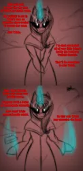 Size: 573x1176 | Tagged: semi-grimdark, artist:lil miss jay, derpibooru import, rainbow dash, trixie, anthro, unguligrade anthro, ask lil miss rarity, clothes, comic, dark magic, magic, smirk, tarot cards, tumblr