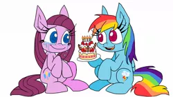 Size: 1136x640 | Tagged: artist:vdru7, cake, cakepie, comforting, derpibooru import, pinkamena diane pie, pinkie pie, pixiv, rainbow dash, safe