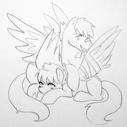 Size: 1600x1600 | Tagged: safe, artist:kianamai, derpibooru import, oc, oc:prism bolt, oc:whirlwind, unofficial characters only, pegasus, pony, kilalaverse, bandage, monochrome, next generation, offspring, parent:cloudchaser, parent:rainbow dash, parent:soarin', parent:thunderlane, parents:soarindash, parents:thunderchaser, pencil drawing, spread wings, traditional art