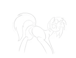 Size: 1280x981 | Tagged: artist:b-epon, derpibooru import, dock, grayscale, implied anus, implied labia, monochrome, presenting, raised tail, simple background, solo, suggestive, vinyl scratch, wip