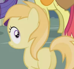 Size: 372x348 | Tagged: safe, derpibooru import, screencap, big macintosh, carrot top, golden harvest, noi, rarity, earth pony, pony, background pony, cropped, crowd, filly, foal, looking at you, male, plot, stallion, wide eyes