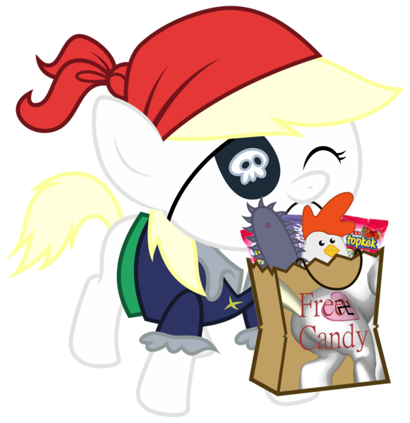Size: 2000x2067 | Tagged: artist:vectorfag, candy, chainsaw, chicken, clothes, costume, cute, derpibooru import, eyepatch, female, filly, halloween, nazi, oc, oc:aryanne, ocbetes, pirate, safe, simple background, smiling, solo, swastika, topkek, transparent background, trick or treat, unofficial characters only, vector
