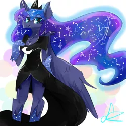 Size: 3500x3500 | Tagged: anthro, artist:rayadra, clothes, derpibooru import, dress, princess luna, safe, smiling, solo