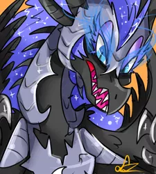 Size: 2700x3000 | Tagged: armor, artist:rayadra, derpibooru import, dragon, dragonified, glowing eyes, nightmare moon, safe, solo, species swap