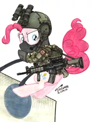 Size: 1376x1808 | Tagged: ar15, artist:buckweiser, balaclava, camouflage, clothes, eotech, gun, helmet, m4, magpul, military, night vision goggles, pinkie pie, rappelling, rifle, safe, sling, soldier, special forces, uniform, vest, weapon