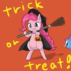 Size: 1000x1000 | Tagged: safe, artist:aggai, derpibooru import, pinkie pie, trixie, pony, unicorn, clothes, costume, cute, diapinkes, female, halloween, mare, pixiv, witch