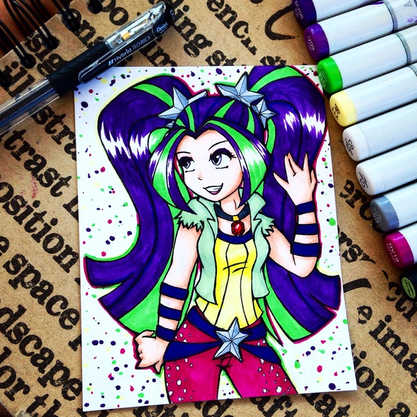 Size: 2204x2204 | Tagged: safe, artist:gummigator, derpibooru import, aria blaze, equestria girls, rainbow rocks, marker, marker drawing, photo, solo, traditional art