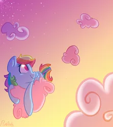 Size: 1200x1350 | Tagged: artist:poniarts, cloud, cloudy, derpibooru import, rainbow dash, safe, sky, solo, stars, sunset