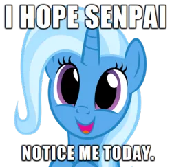 Size: 418x406 | Tagged: safe, artist:navitaserussirus, derpibooru import, trixie, pony, unicorn, cute, diatrixes, female, happy, image macro, mare, meme, open mouth, senpai, simple background, smiling, solo, transparent background, trixie yells at everything