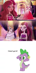 Size: 680x1365 | Tagged: apple white, barely pony related, briar beauty, derpibooru import, duchess swan, ever after high, obligatory pony, raven queen, safe, spike, text