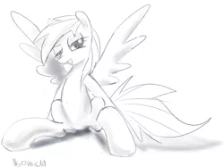 Size: 2275x1699 | Tagged: artist:nadvgia, derpibooru import, monochrome, rainbow dash, safe, sketch, solo