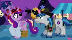 Size: 1280x717 | Tagged: artist:kuromi, clothes, costume, derpibooru import, nightmare night, pirate, princess cadance, rick grimes, safe, shining armor, teen princess cadance, the walking dead, twilight sparkle, younger, zombie