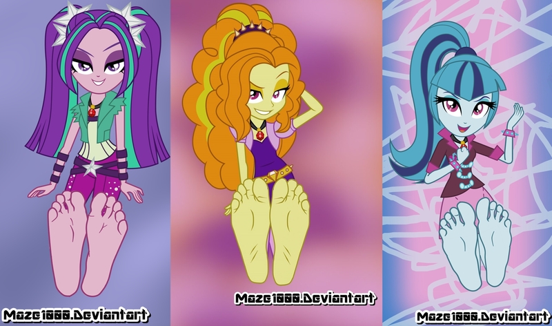 Size: 1878x1107 | Tagged: safe, artist:maze1000, derpibooru import, adagio dazzle, aria blaze, sonata dusk, equestria girls, barefoot, feet, foot fetish, foot focus, soles, the dazzlings