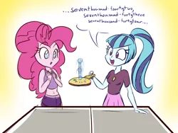 Size: 800x600 | Tagged: safe, artist:heir-of-rick, derpibooru import, pinkie pie, sonata dusk, equestria girls, rainbow rocks, belly button, clothes, midriff, ping pong, skirt, table tennis, tanktop