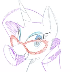 Size: 700x700 | Tagged: artist:goat train, derpibooru import, glasses, portrait, rarity, safe, sketch, smiling, solo