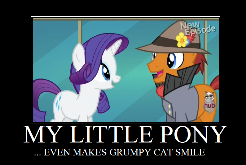 Size: 794x535 | Tagged: all new, artist:peternators, artist:redmagepony, derpibooru import, edit, edited screencap, grumpy cat, hub logo, meme, motivational poster, rarity, rarity takes manehattan, safe, screencap, sourpuss, text